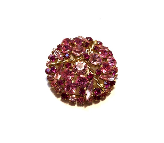 Vintage Sparkly Pink  RHINESTONE  Circle Dome Pin… - image 1