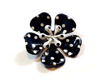 Polka Dot Navy Flower Power Vintage Enamel Mod Flower PIN Brooch