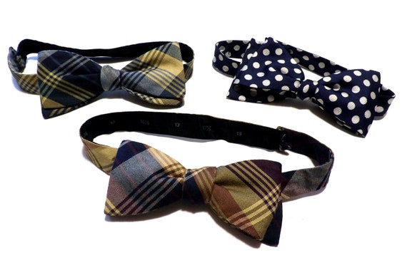 3 Vintage Plaid & Polka Dot Bow Tie Adjustable Si… - image 1