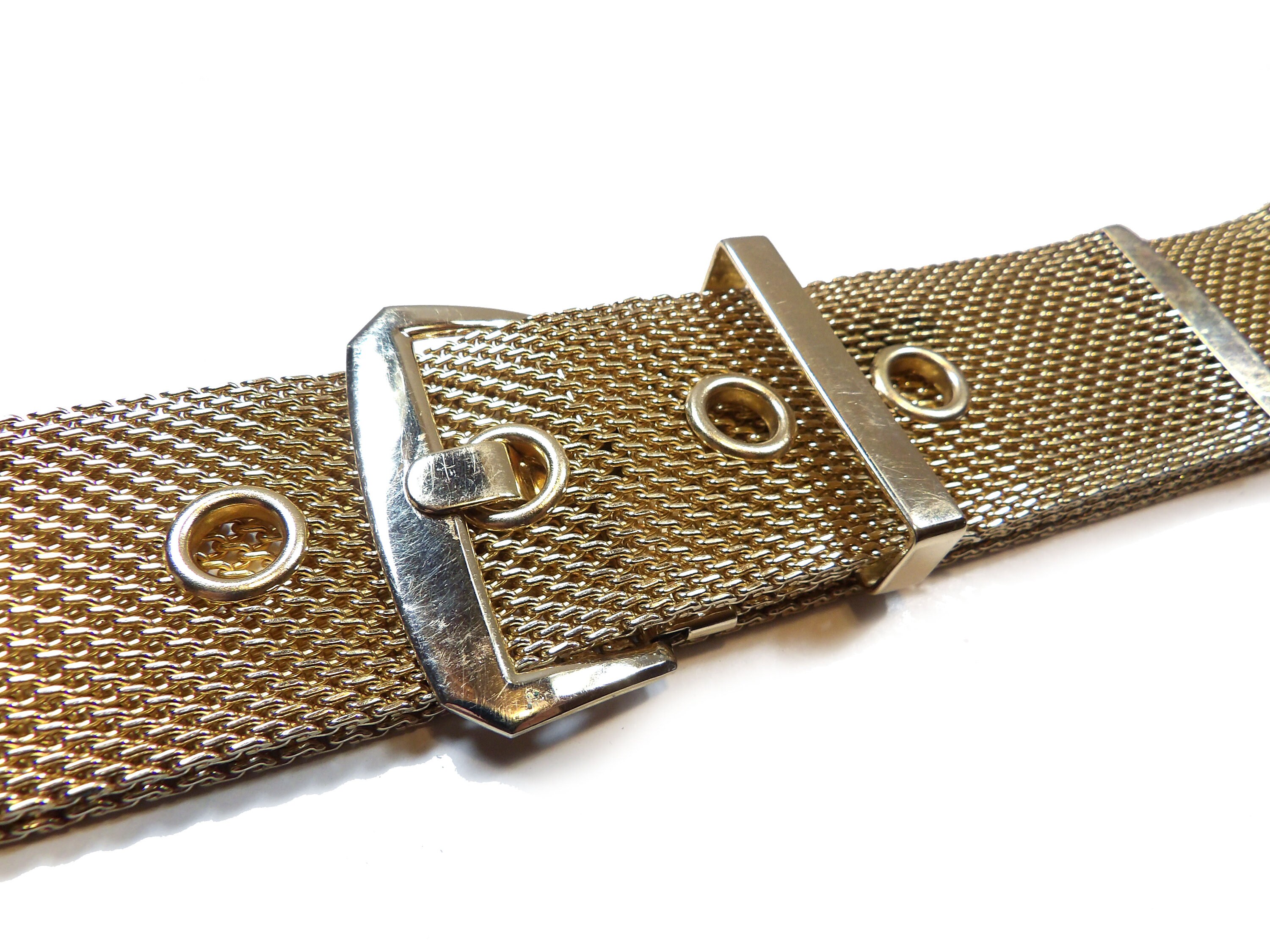 熱販売 Vintage Metallic Gold Metal Mesh Belt, Glam, Disco, GOLD 小物