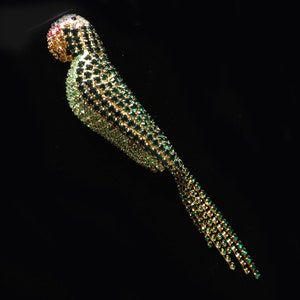Extra Large Dorothy Baeur Rhinestone Parrot Bird Brooch Pin Unique Bright Crystal Rhinestones