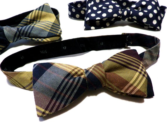 3 Vintage Plaid & Polka Dot Bow Tie Adjustable Si… - image 2