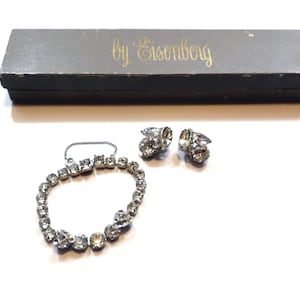 Vintage Sparkly Eisenberg RHINESTONE Bracelet and Earrings Set Spectacular 50s Jewelry In Original Box