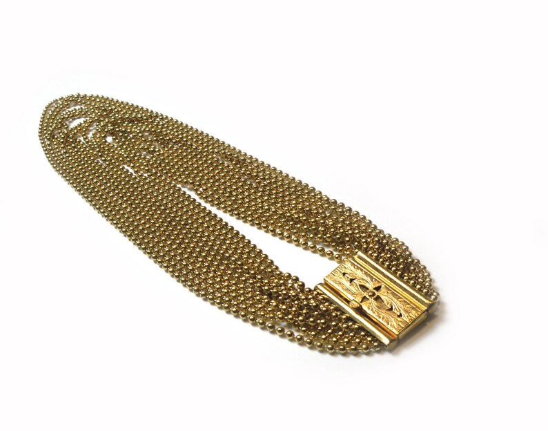 Vintage 40s Gold Tone Ball Chain Multi Strand Waterfall Necklace