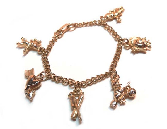 Vintage 1950s Charm Bracelet 6 Charms Holiday The… - image 3