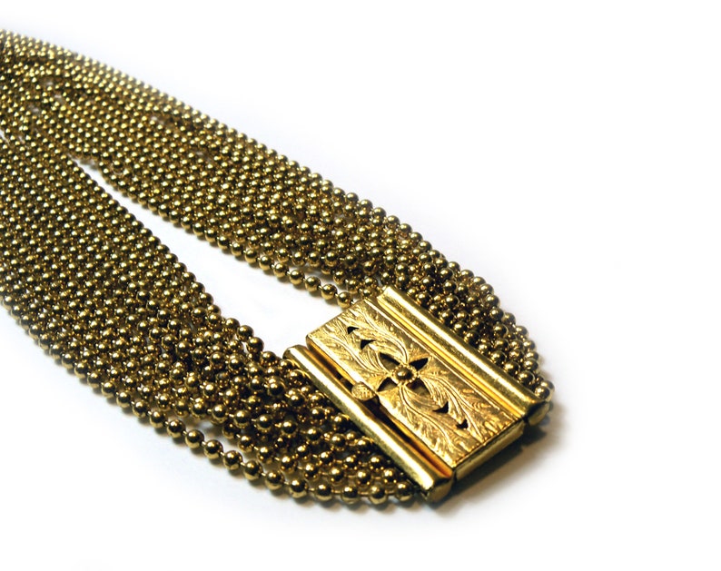 Vintage 40s Gold Tone Ball Chain Multi Strand Waterfall Necklace