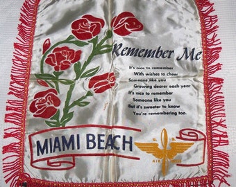 Jahrgang 1940er Jahre WWII-Ära Satin & samt Souvenir US Air Force Miami Beach Fall Kissenbezug mit Fransen unbenutzt