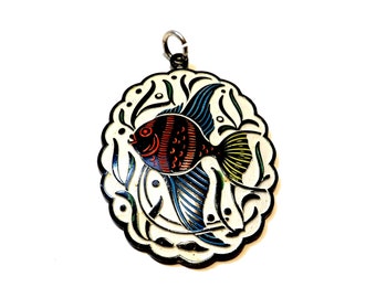 Vintage 40s Colorful Fish Pendant, Made in West Germany