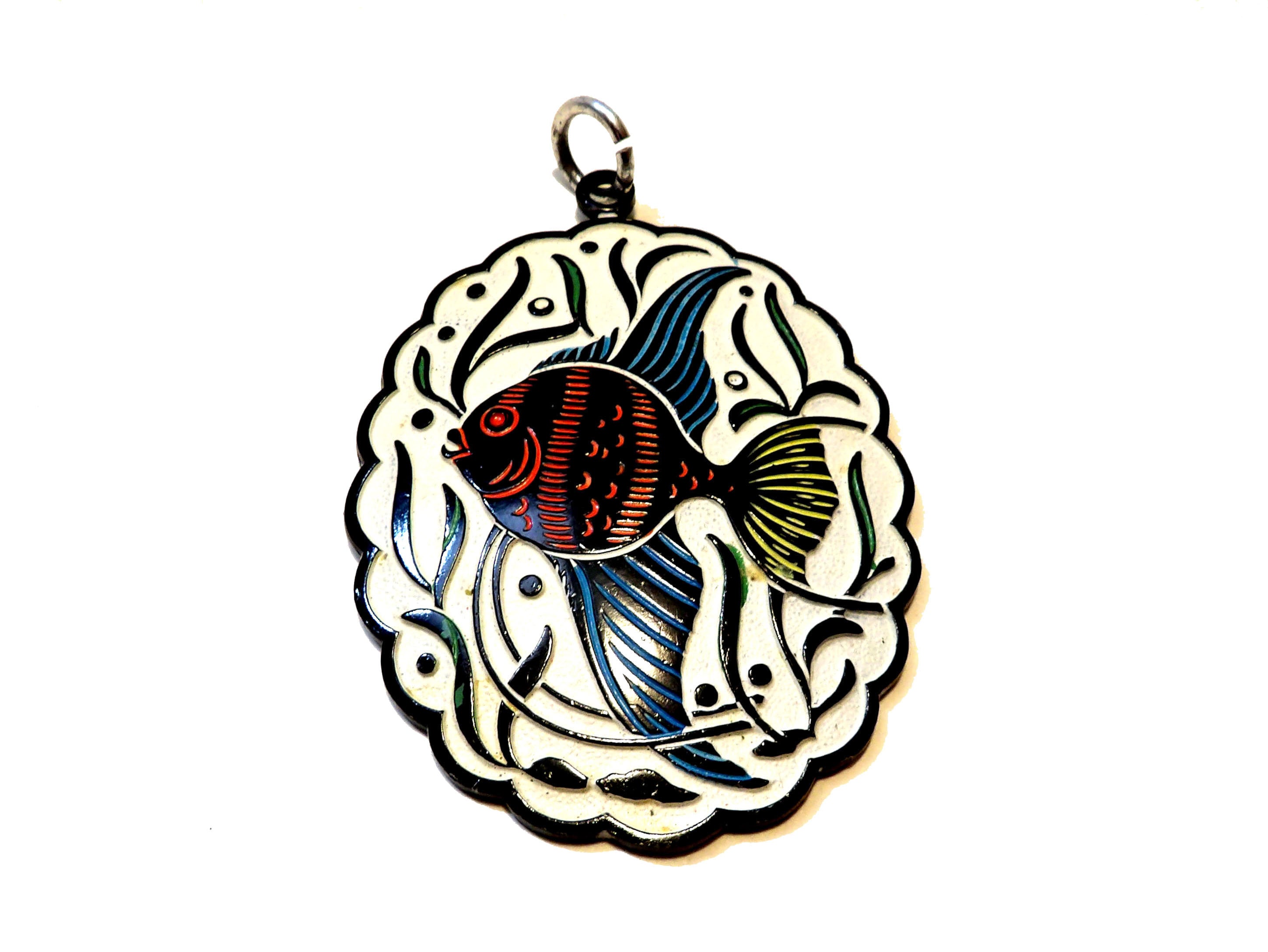 Vintage 40s Colorful Fish Pendant, Made in West Germany