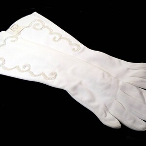Deadstock Vintage Elaborate Sequin Lady Gay Party Gloves Never Worn Size 7, Prom, Wedding, Burlesque