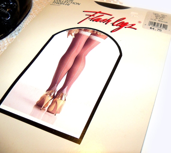 Vintage 80s Thigh High Seam Stockings Forever PINK French Heel Backseam Size Medium NEVER WORN Vintage unworn Flash Legs Nylons Sandalfoot