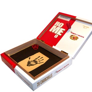 Lacquered Wood Cigar Box Gentleman's Valet, Upcycled Recycled ROMEO Stash Box, Groomsman Trinket Box with Mercury Glass Handle, on Wheels image 4