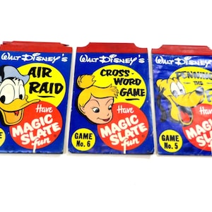 3 Vintage 1952 Walt Disney Magic Slate Toys Donald Duck, Pluto and Tinker Bell Game
