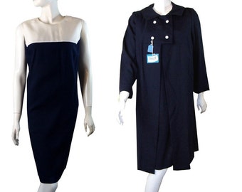 Vintage 1960s navy Dress with Matching Princess Coat Suit  Never Worn Size Large