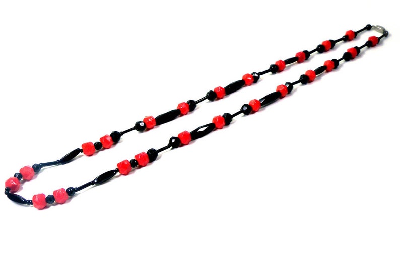 Antique Czechoslovakian Red and Black Glass Bead Strand Necklace image 5