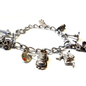 1950s STERLING SILVER Charm Bracelet Travel Theme 9 vintage Charms