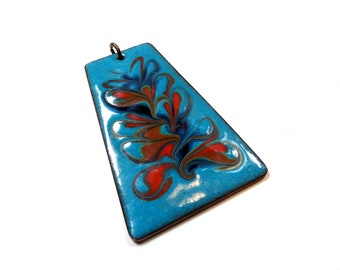 Abstract Pendant Long Vintage 50s Enamel on Copper MCM Pendant Avante Garde