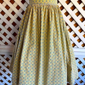 Vintage Skirt Cotton Calico Print Yellow 1960s