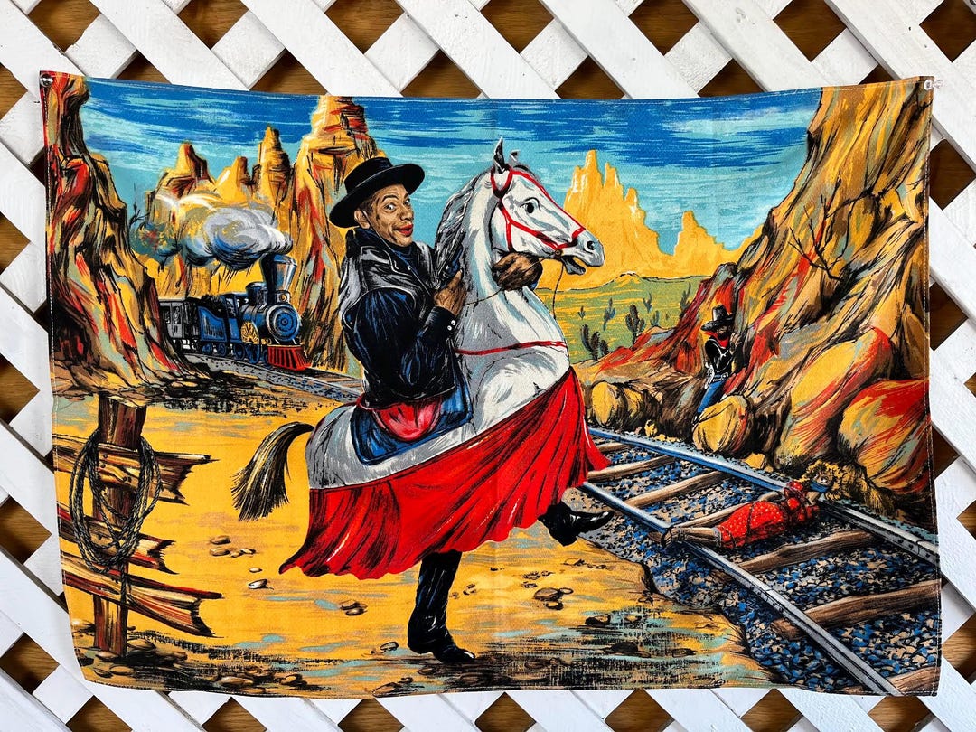 Vintage Tea Towel Textile Wall Art Damsel in Distress Theatrical