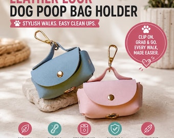 Leather Look Dog Poop Bag Holder, Dog Waste Bag Dispenser, Dog Walking Accessory, Clip-On Leash Pouch, Puppy Gift