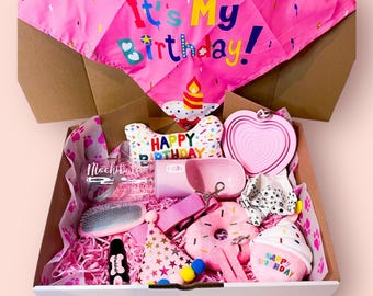 Luxury Personalised Dog Birthday Gift Box for Girl Dogs | Dog Mum Gift | Puppy Birthday Hamper | Pink Dog Gift Basket