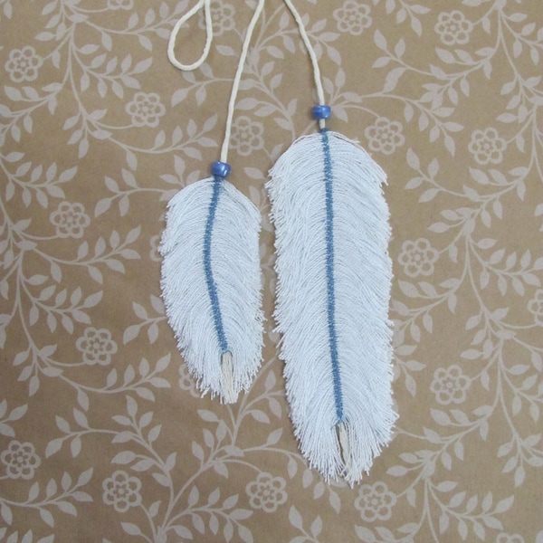 Feather Bag Charm 2 upcycled denim feathers attached to single cord Recycled blue jeans dangle 4 to choose from