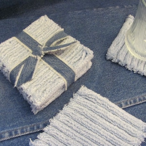 SUPER SOFT Denim Chenille Drink Coasters (set of 4) Great addition to gift baskets or stocking stuffers