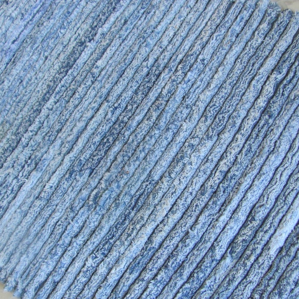 SUPER SOFT Denim Chenille throw rug / 24 x 37 / recycled blue jeans / home decor