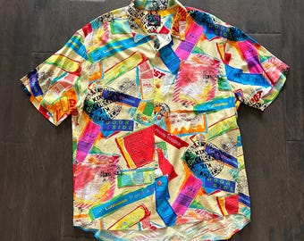 Vintage 1980s Jams World Airport Traveling Rave Button Up Shirt - L