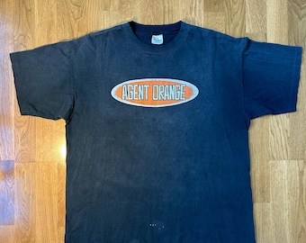Vintage 1990s Distressed Agent Orange Punk Rock Black Flag Grunge Surfer Shirt - XL