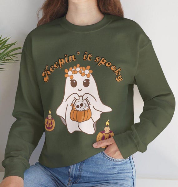 Cozy Halloween Sweatshirt, Fall Apparel, Cute Ghost Design, Unisex Crewneck, Spooky Gifts, Autumn Vibes, Seasonal Fashion