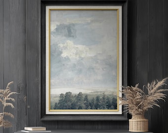Premium Framed Art: Soft Blue Sky Over Tranquil forest Wall Art, Vintage Prints, Majestic Sky Landscape on Premium Canvas with 26&quot;x36&quot; Frame