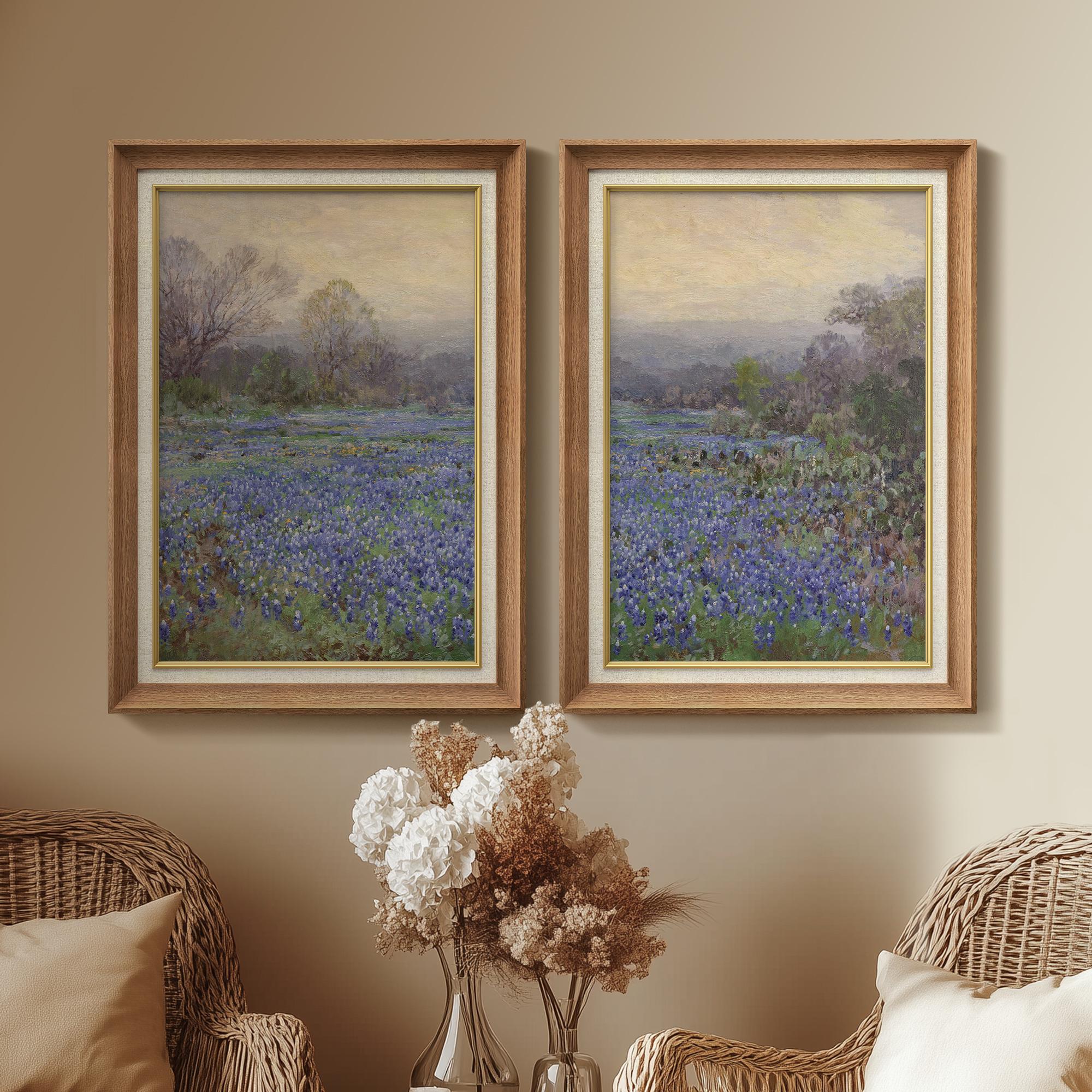 Set of 2 Premium Framed Bluebonnet Field Wall Art: Vintage Wildflower ...