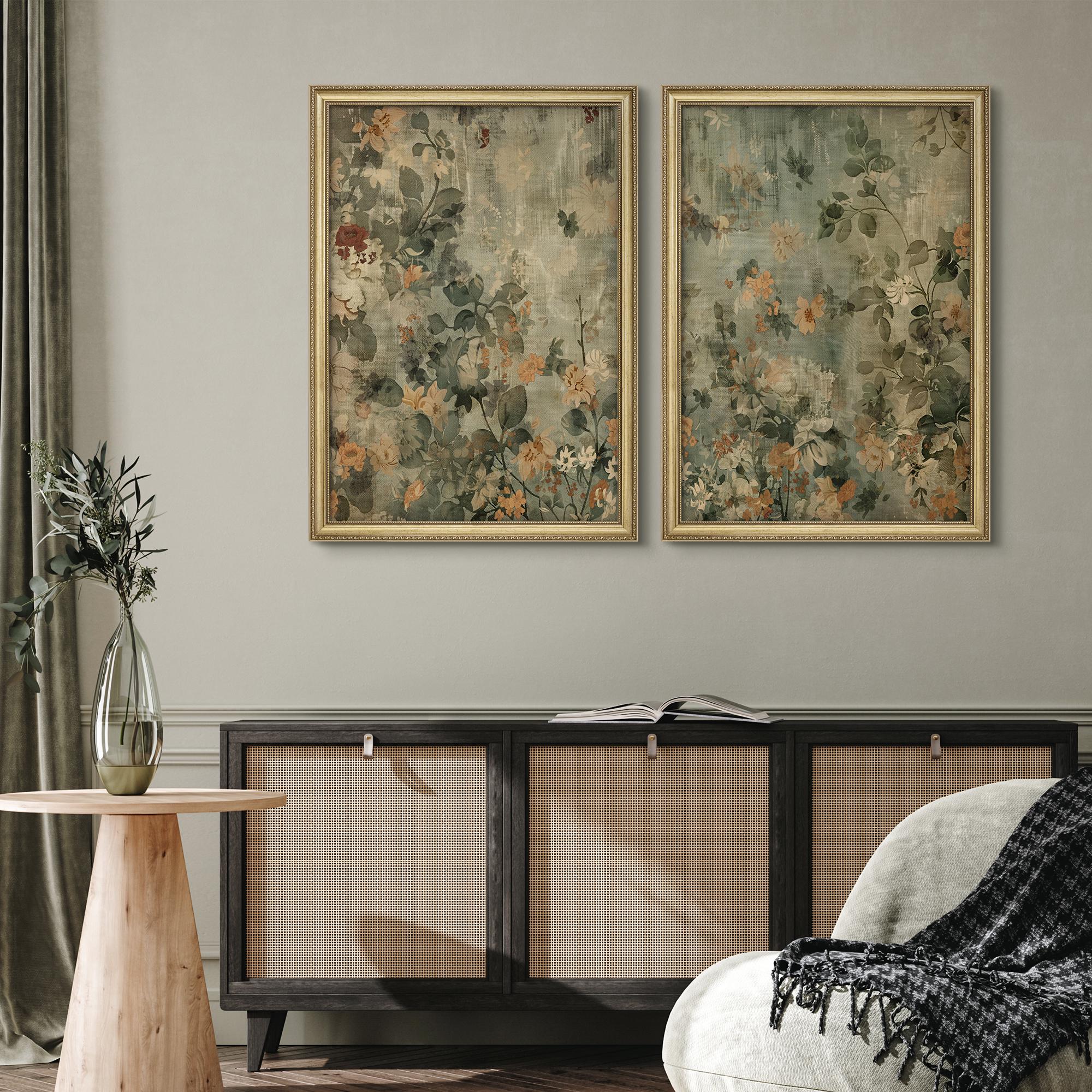 Set of 2 Premium Framed Vintage Wildflower Wall Art 26"x36", Antique ...