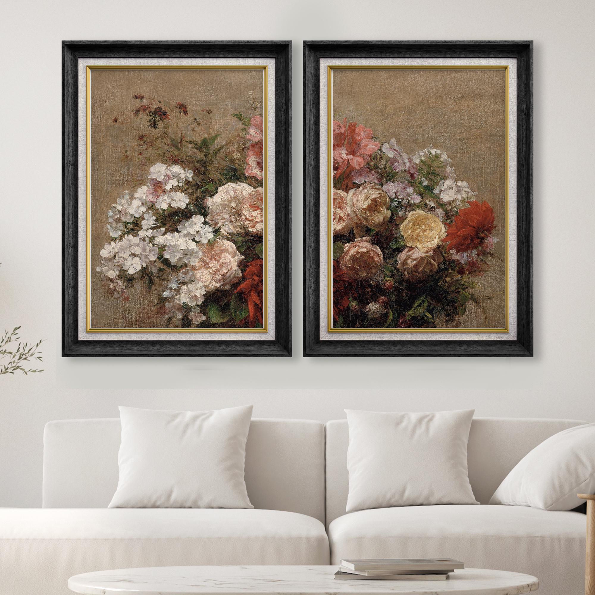 Set of 2 Premium Framed Art: Summer Flowers-Vintage Floral Still Life Oil Painting Colorful bouquet Art on Premium Canvas with 26"x36" Frame