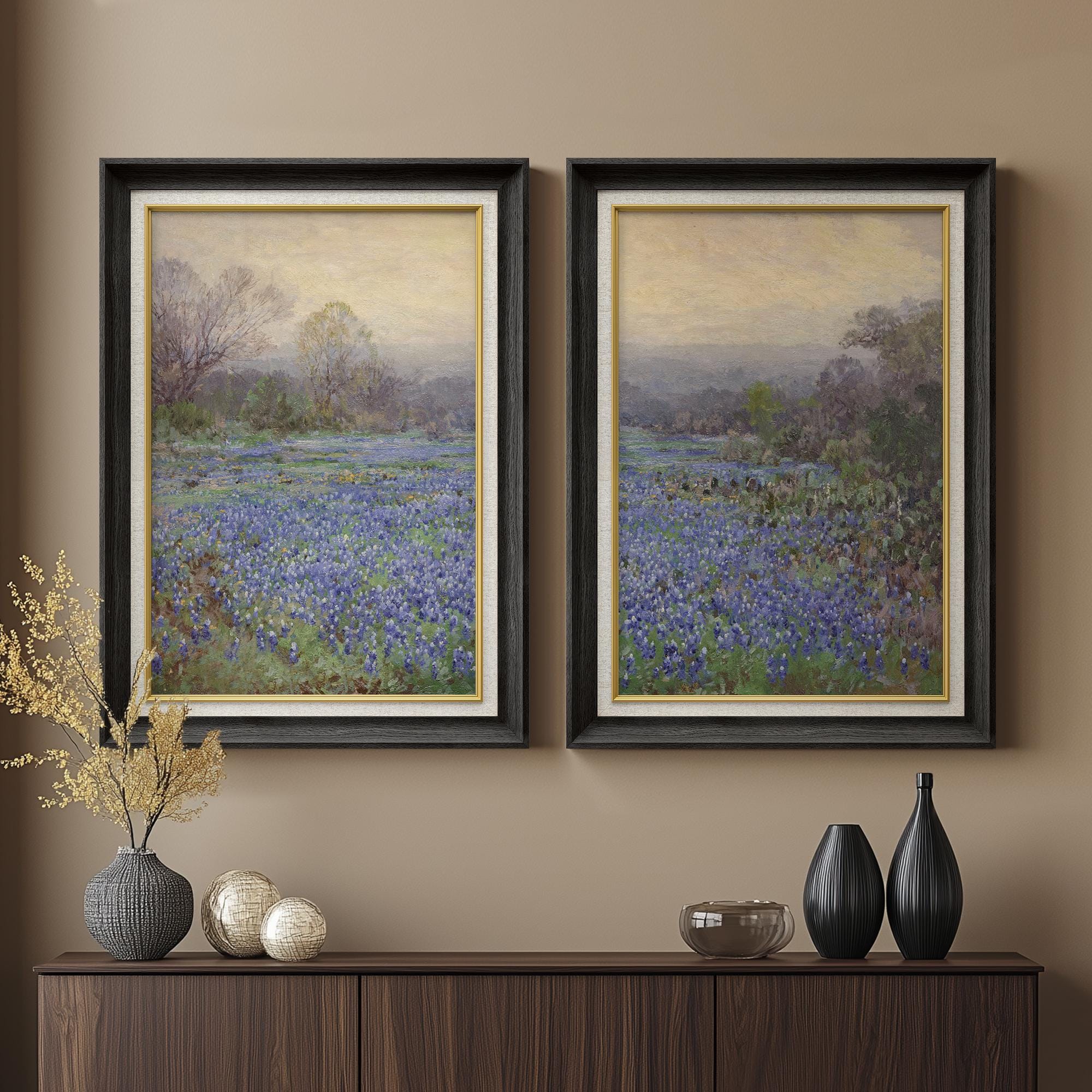 Set of 2 Premium Framed Bluebonnet Field Wall Art: Vintage Wildflower ...