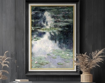 Premium Framed Art: Water Lilies by Claude Monet, Vintage Wall Art, Impressionist Floral Landscape on Premium Canvas with 26&quot;x36&quot; Frame