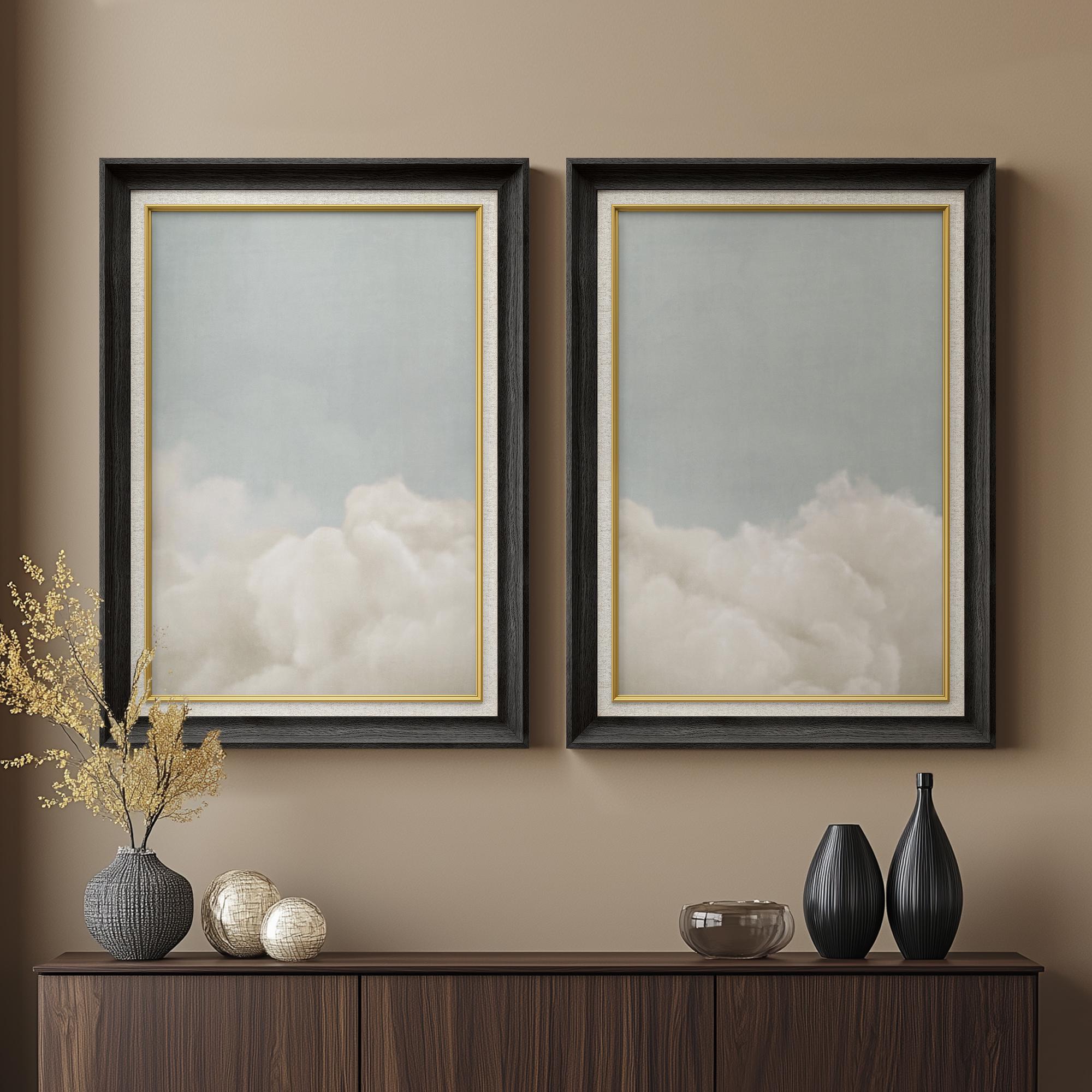 Juego de 2 obras de arte enmarcadas de primera calidad: impresiones artísticas minimalistas de nubes en tonos neutros de color blanco crema y cielo suave sobre lienzo de primera calidad con marco de 26" x 36"