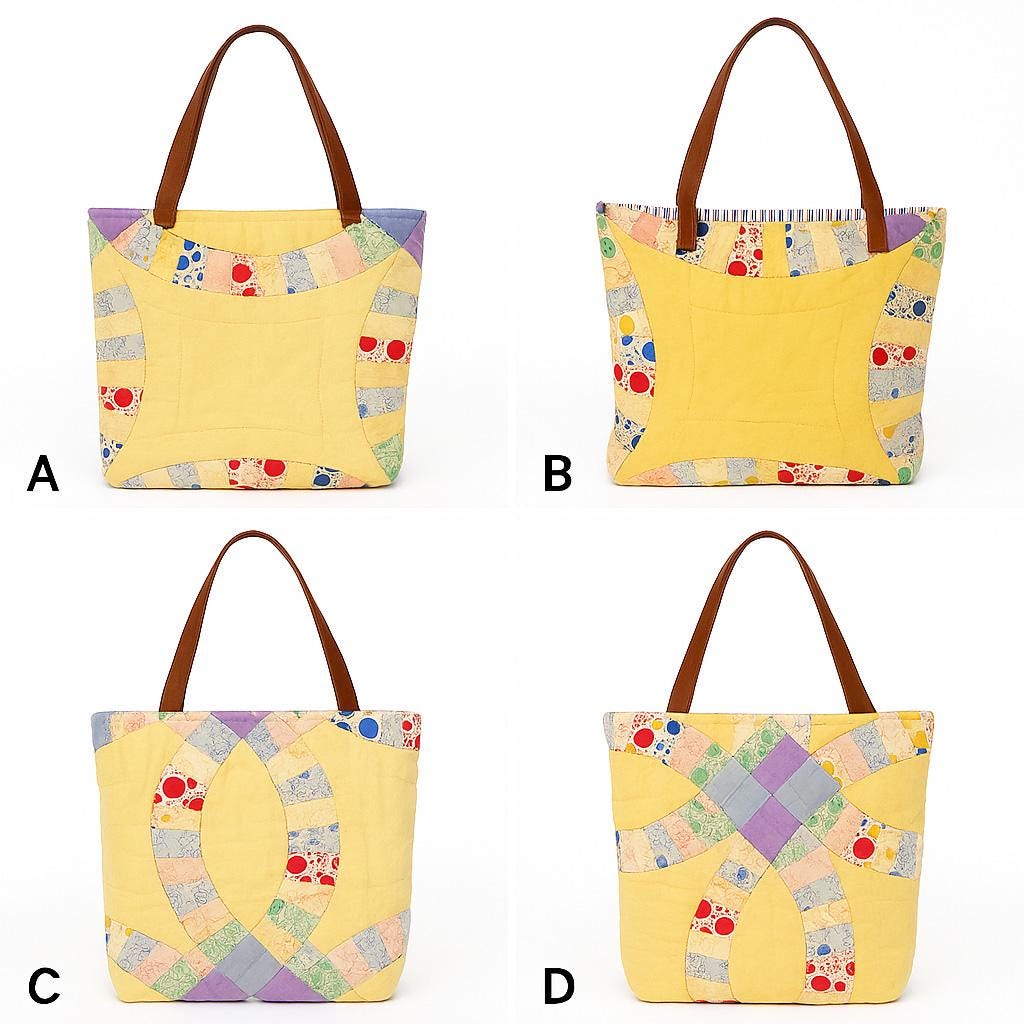 Vintage Quilt Tote Bag – Double Wedding Ring Purse • 1940s