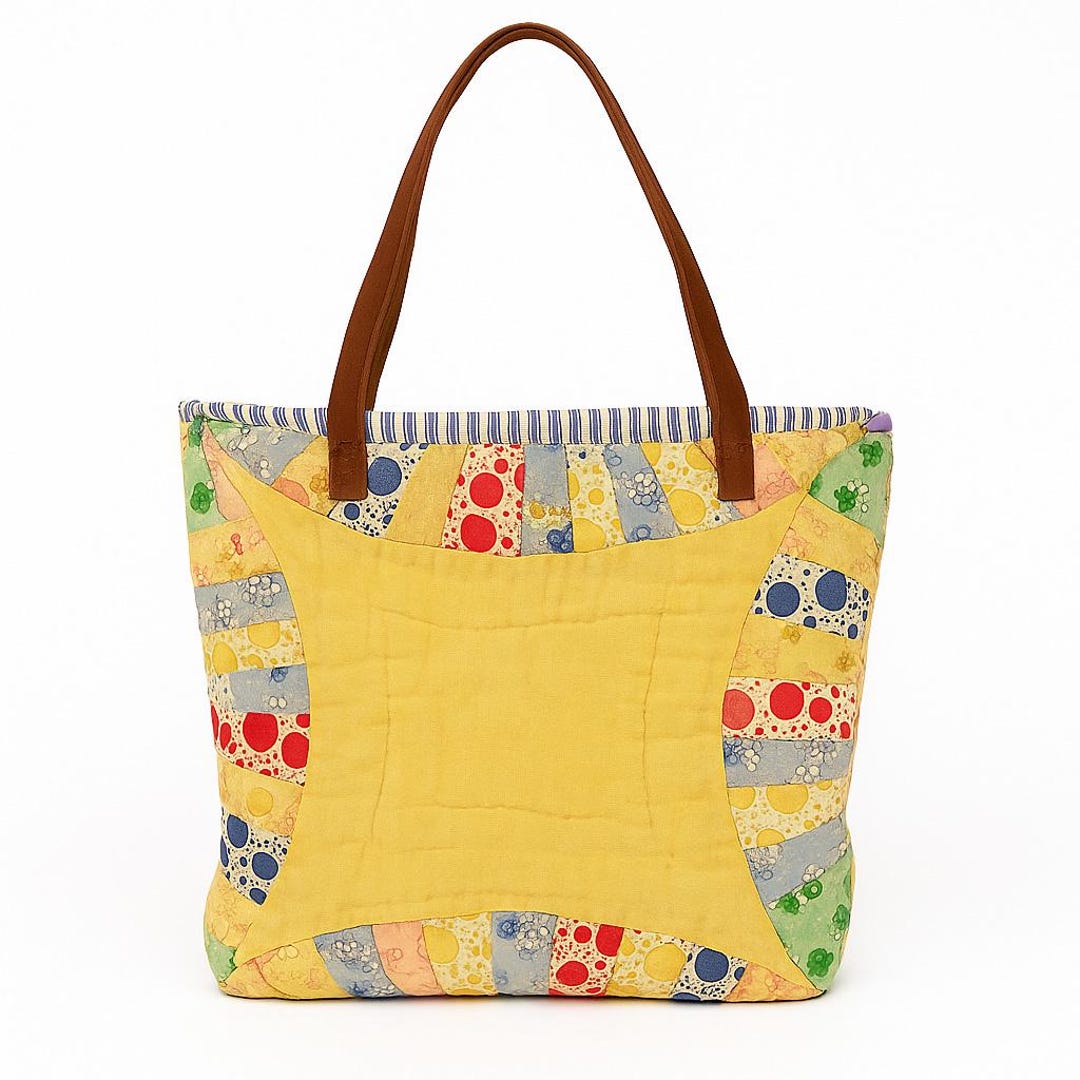 アンティークキルト　ダブルウエディング　グラニーバッグ Vintage Quilt Tote Bag – Double Wedding Ring Purse • 1940s