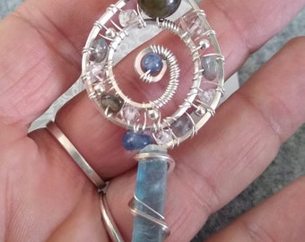 Blue Kyanite Sterling Silver Wire Wrap Spiral Pendant