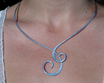 Sacred Spiral Sterling Silver Hand Hammered, Wire Wrapped Bohemian, Elegant, Collar,