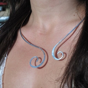 Sacred Spiral Sterling Silver Hand Hammered, Wire Wrapped Bohemian, Elegant, Collar,