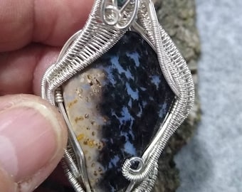 Mystic Merlinite Sterling Silver Pendant, Australian Opal, Handmade Wire Wrapped Jewelry