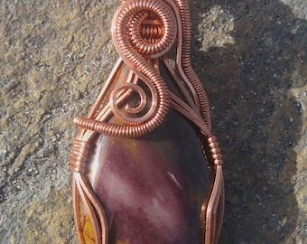Hearts Afire///Mookite Jasper and Copper Wire Wrap Pendant, One of a Kind, Handmade, Art