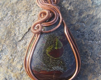 Rebirth///Australian Bloodstone and Copper Wire Wrap Pendant, One of a Kind, Handmade, Art