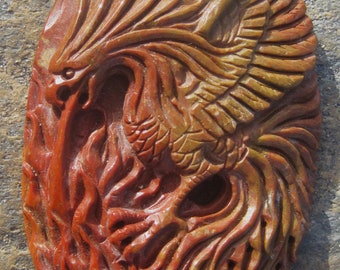Carved Jasper Dragon Pendant, Gold Filled Wire Wrapped Bale, Handmade