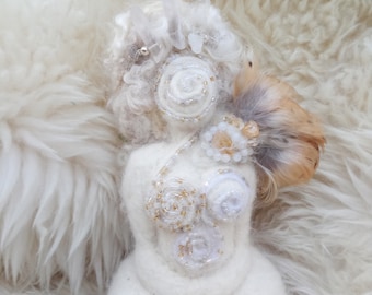 Needle Felted, Winter Goddess, Crone Alter Piece, Goddess Statue