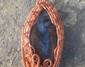Sweet Surrender///Pietersite and Copper Wire Wrap Pendant, One of a Kind, Handmade, Art