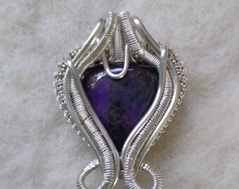Royal Azel///Sugilite, and Sterling Silver. Wire Wrap Pendant, Handmade, One of a Kind, Art